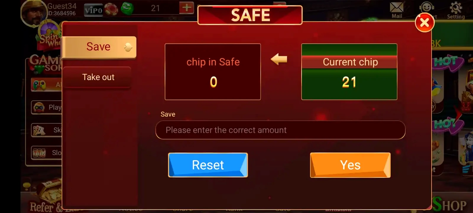3 Patti Bingo SAFE chip storage — 3 patti bingo safe wallet in-game