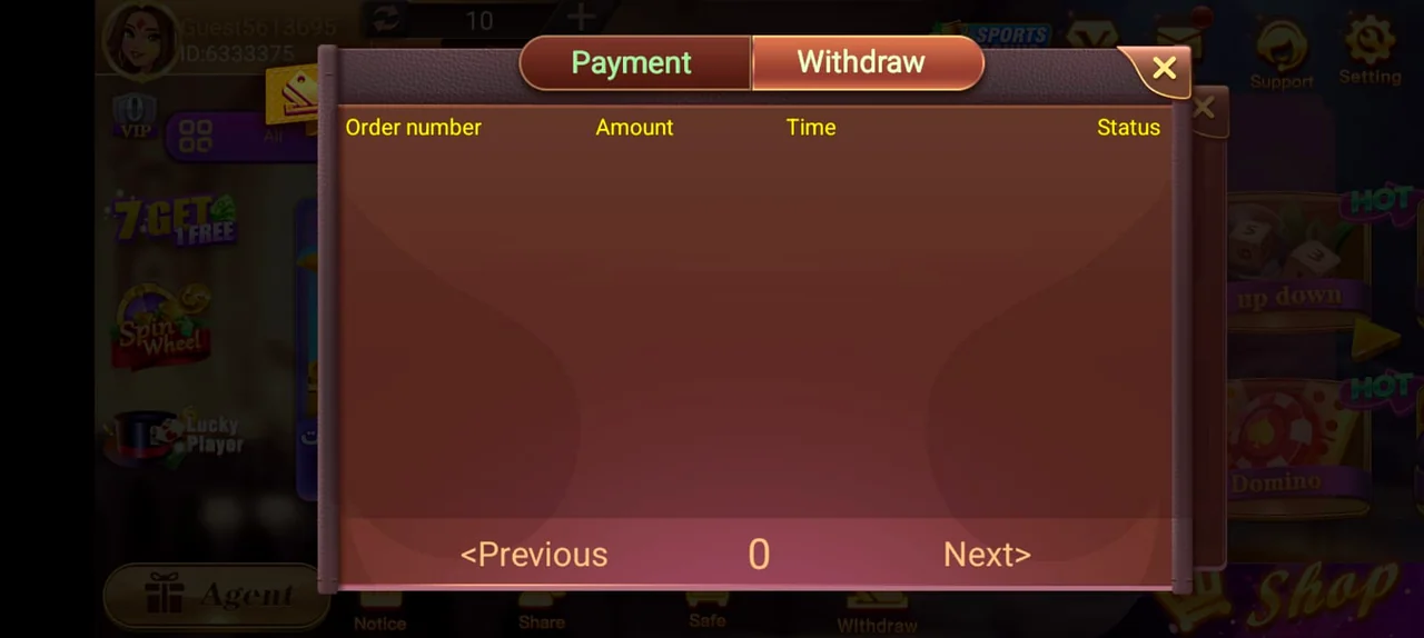 Card Rummy Payment history — cardrummy deposit order records